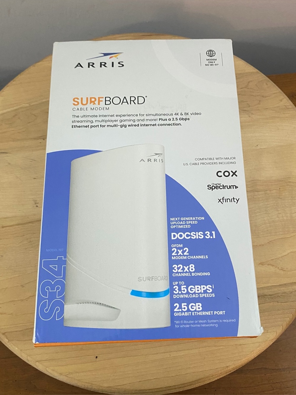 Arris Surfboard S34 DOCSIS 3.1 Multi-Gig Cable Modem 2.5Gbps + 1Gbps Ethernet
